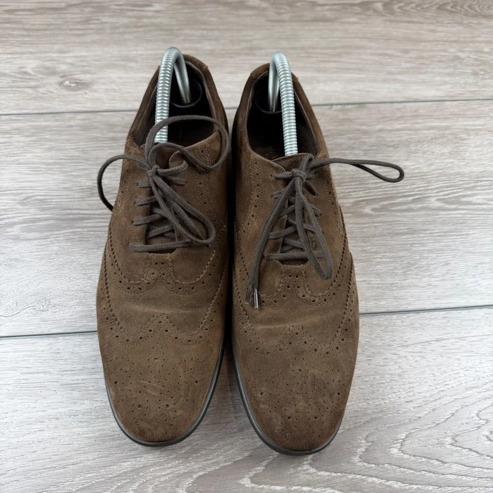 J.M. Weston Mens Oxford Wingtip Brogue Suede Brown 7.5 D